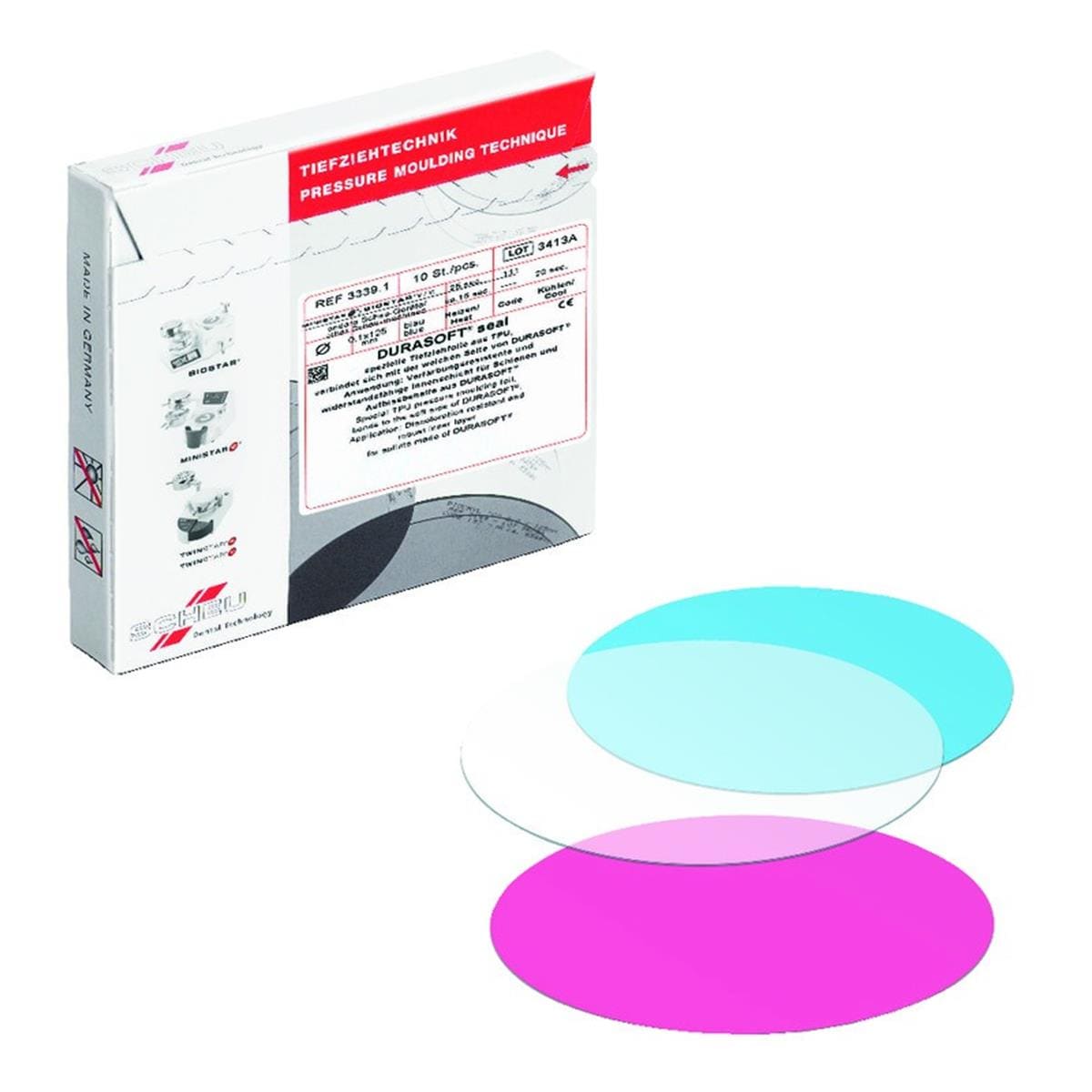 Durasoft Seal SCHEU-DENTAL - Rondes - Bleu - La bote de 10 - diam. 125 mm - p. 0,1 mm