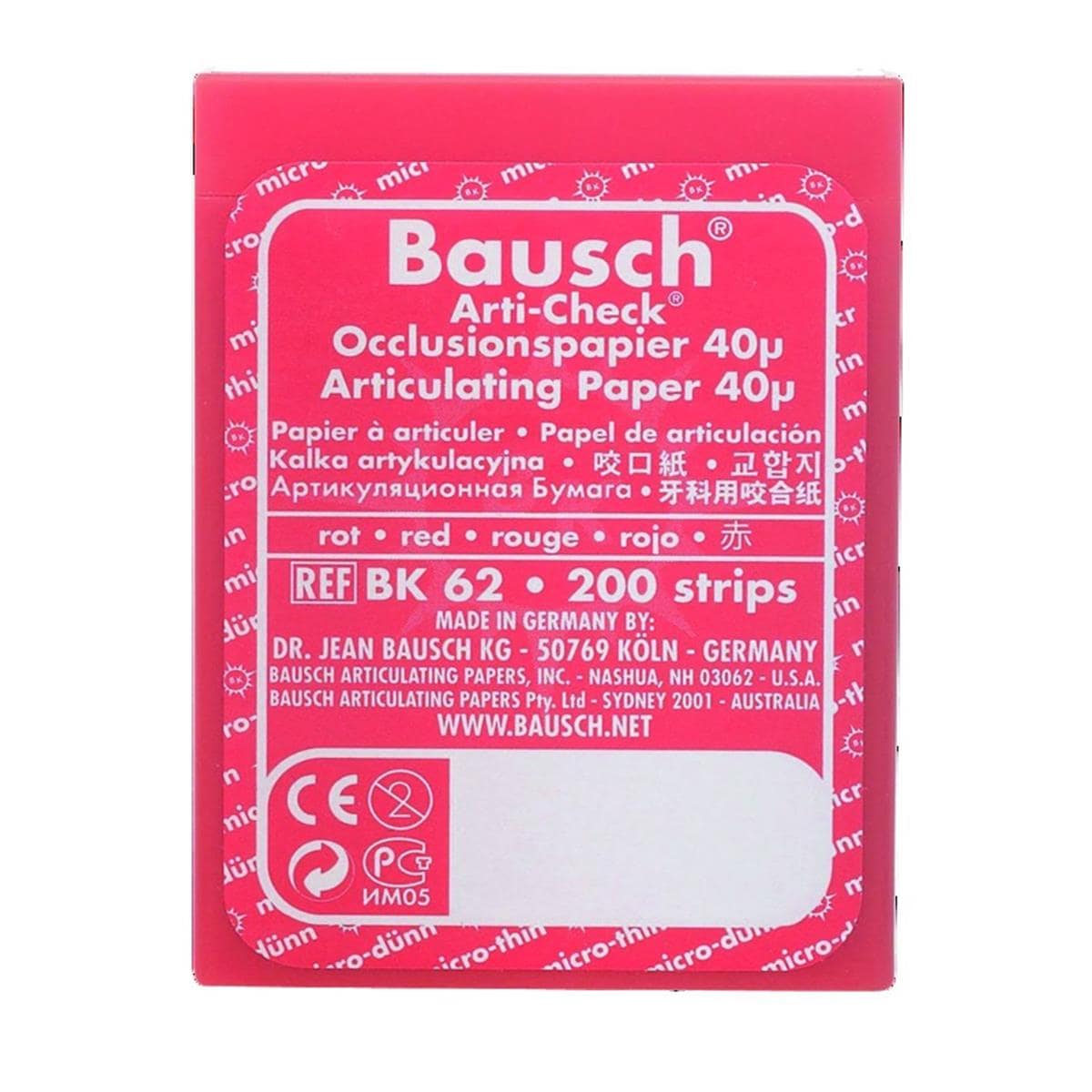 Arti-Check Micromince 40&#181; BAUSCH - BK62 - rouge - Bote de 200 bandes