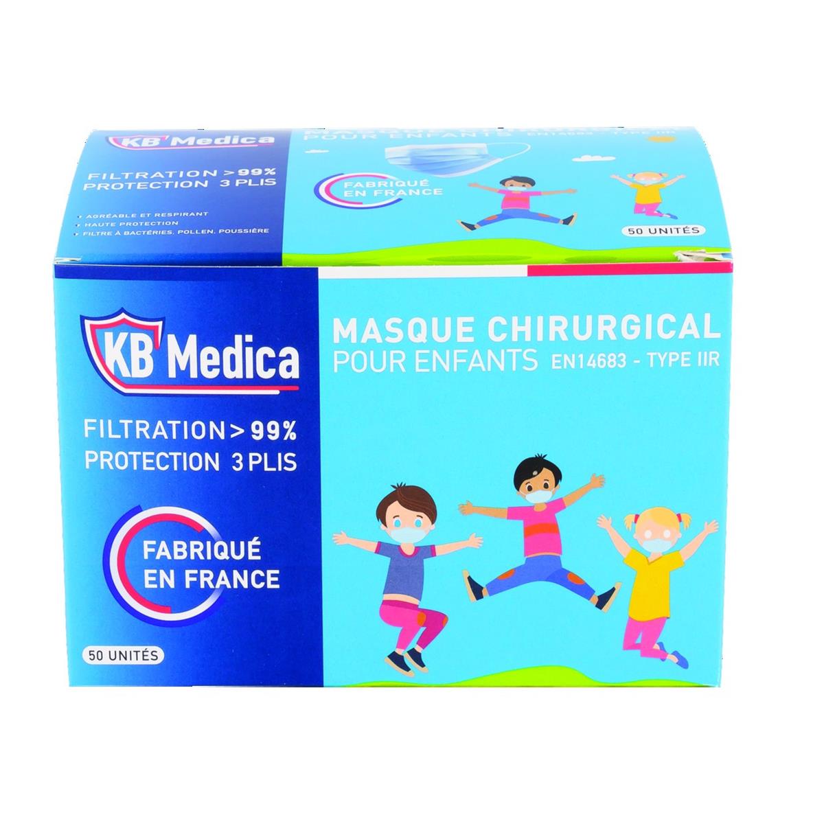 Masques chirurgicaux Type IIR KB MEDICA - Enfants - Blanc - la bote de 50